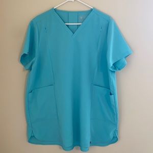 FIGS XL ladies scrub top, aqua blue